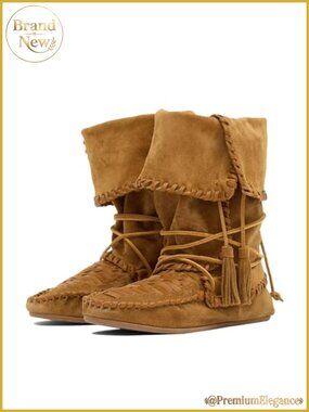 Faux Suede Slouchy Mid Calf Western Boots Woven Fringe